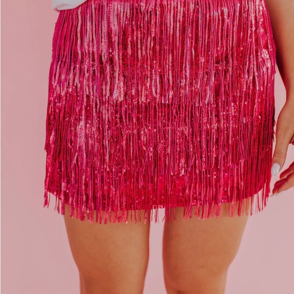 Hot Pink Fringe Skirt - Picture 2 of 3